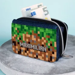 Geldbörse mit Pixelmotiv und Name für Kinder & Jugendliche