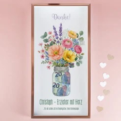 Geldgeschenk Bilderrahmen als Wunscherfüller mit Blumen & Wunschtext | Kreatives Geschenk für Geld