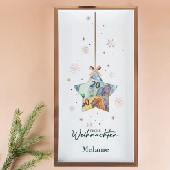 Geldgeschenk Bilderrahmen - Frohe Weihnachten - mit Stern & Name personalisiert | Weihnachtsgeschenk