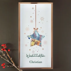 Geldgeschenk Bilderrahmen - Frohe Weihnachten - mit Stern & Name personalisiert | Weihnachtsgeschenk