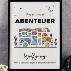Geldgeschenk Bilderrahmen mit personalisiertem Wunschtext für Abenteuer | Wohnmobil Motiv