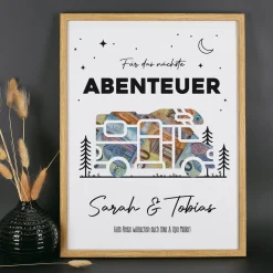 Geldgeschenk Bilderrahmen mit personalisiertem Wunschtext für Abenteuer | Wohnmobil Motiv