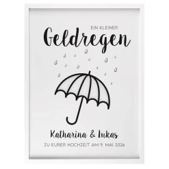 Geldgeschenk Bilderrahmen personalisierbar mit Text | Geldregen