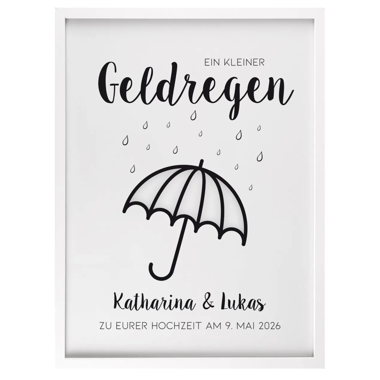 Geldgeschenk Bilderrahmen personalisierbar mit Text | Geldregen