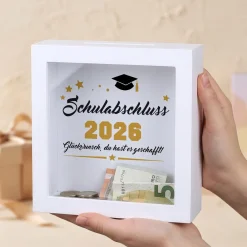Geldgeschenk Bilderrahmen Spardose zu Schulabschluss, Abitur, Bachelor, Master & Ausbildung
