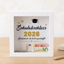 Geldgeschenk Bilderrahmen Spardose zu Schulabschluss, Abitur, Bachelor, Master & Ausbildung