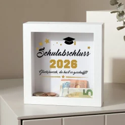 Geldgeschenk Bilderrahmen Spardose zu Schulabschluss, Abitur, Bachelor, Master & Ausbildung