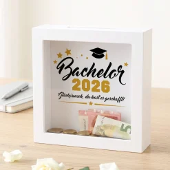 Geldgeschenk Bilderrahmen Spardose zu Schulabschluss, Abitur, Bachelor, Master & Ausbildung