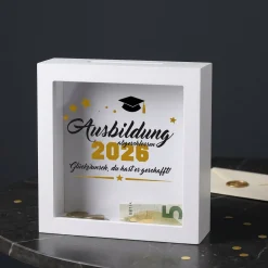 Geldgeschenk Bilderrahmen Spardose zu Schulabschluss, Abitur, Bachelor, Master & Ausbildung