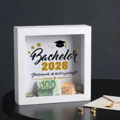 Geldgeschenk Bilderrahmen Spardose zu Schulabschluss, Abitur, Bachelor, Master & Ausbildung