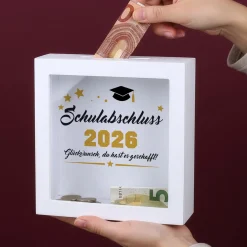 Geldgeschenk Bilderrahmen Spardose zu Schulabschluss, Abitur, Bachelor, Master & Ausbildung