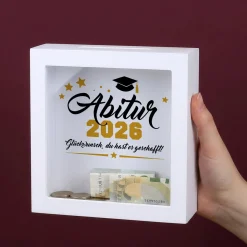 Geldgeschenk Bilderrahmen Spardose zu Schulabschluss, Abitur, Bachelor, Master & Ausbildung