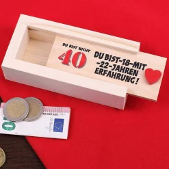 Geldgeschenk in Holzkiste zum 40. Geburtstag