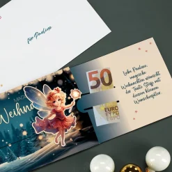 Geldgeschenk - Karte Magische Weihnachten mit kleiner Fee & Wunschtext