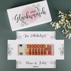 Geldgeschenk zur Hochzeit - Explosionsbox mit Namen, Datum & Text