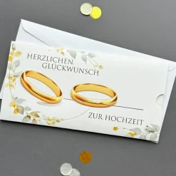 Geldgeschenk zur Hochzeit - Ziehkarte mit Ringen und Ihrem Text