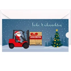 Geldgeschenk zu Weihnachten - Ziehkarte mit Gabelstapler & Wunschtext
