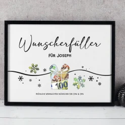 Geldgeschenk zu Weihnachten - Bilderrahmen mit 3 Zeilen Wunschtext, 30x40cm