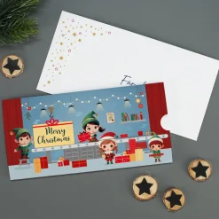 Geldgeschenk zu Weihnachten - Ziehkarte mit Wichtelwerkstatt & Wunschtext