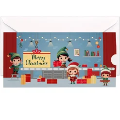 Geldgeschenk zu Weihnachten - Ziehkarte mit Wichtelwerkstatt & Wunschtext