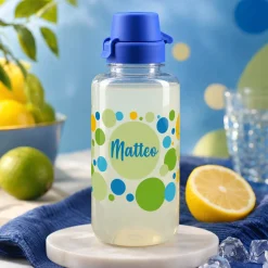 Gepunktete Trinkflasche mit Name für Jungen 700ml | Geschenk für Kindergartenkinder & Einschulung