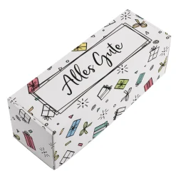 Geschenkbox 'Alles Gute' lang | 27×9,5×9,5 cm | Geschenkverpackung mit bunten Motiven