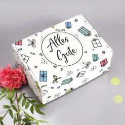 Geschenkbox 'Alles Gute' Mittelgroß | 21×8×15 cm | Geschenkverpackung mit bunten Motiven