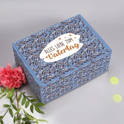 Geschenkbox 'Alles Liebe zum Vatertag' | Mittelgroß 21×8×15 cm | Blau mit Motiven