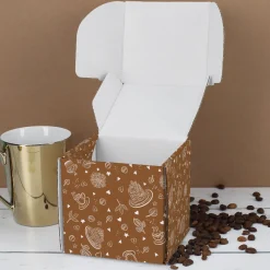 Geschenkbox aus Pappe mit Kaffee-Motiv | Braun