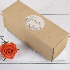Geschenkbox 'Danke' lang | Floraler Kraftpapier-Look, rundum bedruckt | 27×9,5×9,5 cm