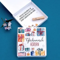 Geschenkbox für Geldgeschenke zu vielen Anlässen mit Name und Wunschtext