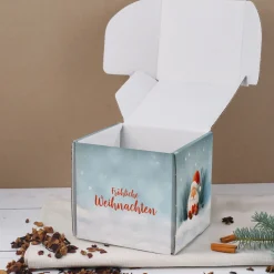 Geschenkbox 'Fröhliche Weihnachten' mit Wichtelmotiv für Tassen & kleine Weihnachtsgeschenke