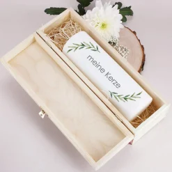 Geschenkbox für Kerzen - mit Zweigen, Wunschtext & Name bedruckt