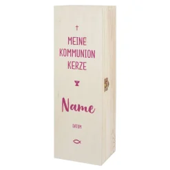Geschenkbox für Kommunionkerzen - mit Name und Datum in drei Farben zur Auswahl