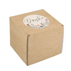 Geschenkbox für Tassen und andere Kleinigkeiten | Danke-Motiv mit Blumen im Kraftpapierlook