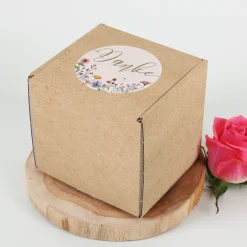 Geschenkbox für Tassen und andere Kleinigkeiten | Danke-Motiv mit Blumen im Kraftpapierlook