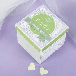 Geschenkbox zur Taufe, Kommunion oder Konfirmation mit Name und Wunschtext