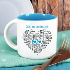 Geschenk für Papas - großer Kaffeepott mit Herz und Wunschtext zum Geburtstag oder Vatertag