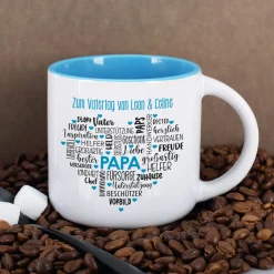 Geschenk für Papas - großer Kaffeepott mit Herz und Wunschtext zum Geburtstag oder Vatertag