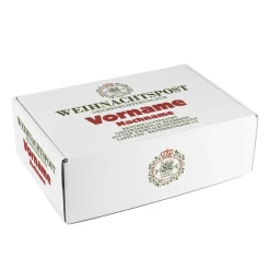 Geschenkkarton aus der Weihnachtspost-Filiale mit Name bedruckt