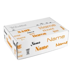 Geschenkkarton mit Wunschtext und Name in verschiedenen Schriftarten - orange