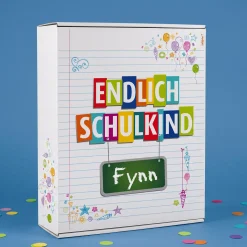 Geschenkkarton zur Einschulung personalisiert mit Name | Endlich Schulkind | 3 Größen