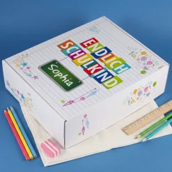 Geschenkkarton zur Einschulung personalisiert mit Name | Endlich Schulkind | 3 Größen