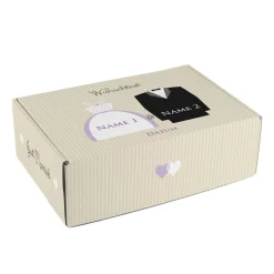 Geschenkkarton zur Hochzeit mit Brautpaar und Wunschtext