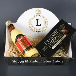 Geschenkkorb für Männer mit persönlichem Druck und verschiedenen Füllungen