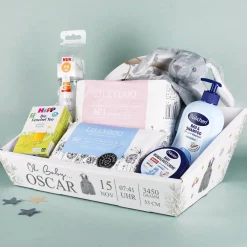 Geschenkkorb mit Aufdruck als Geschenk zur Geburt