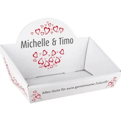 Geschenkkorb mit Herzen, Namen & Wunschtext, 2 Größen wählbar