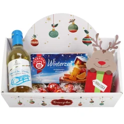Geschenkkorb mit Lindorkugeln, Tee und Glühwein zu Weihnachten