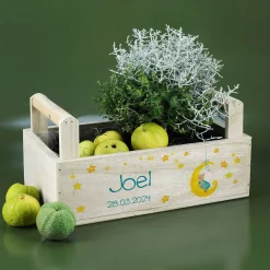 Geschenkkorb mit Mond, Sternen und Teddymotiv für Jungen und Mädchen