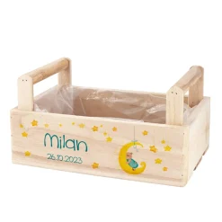 Geschenkkorb mit Mond, Sternen und Teddymotiv für Jungen und Mädchen